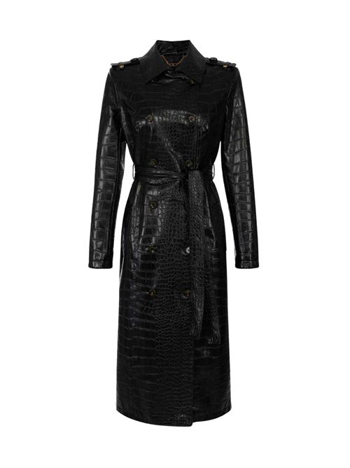 Trench effetto pelle con stampa cocco Nero Elisabetta Franchi | SP00358E2110